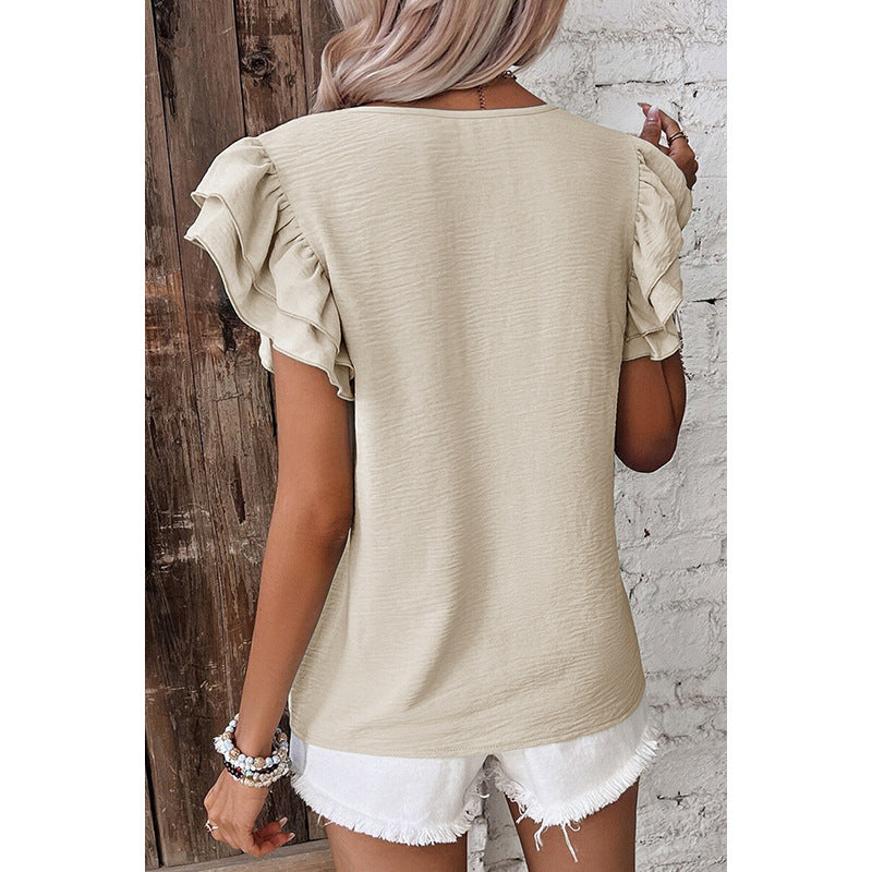 Summer Solid Colour Petal Sleeve Top